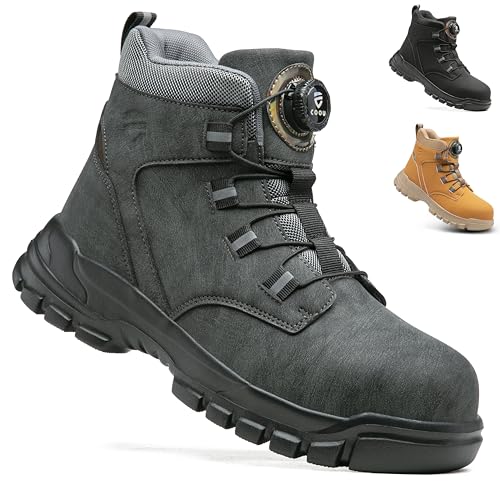 KOIFISH Steel Toe Cap Boots Mens Womens No Lace Work Boots Anti Slip Comfortable Lightweight Safety Shoes