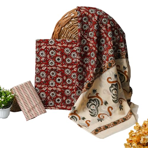 Image of Woman's &Girls Pure Cotton Bagru Print Unstitched Suit & Dress Material With Cotton Dupatta (Maroon)