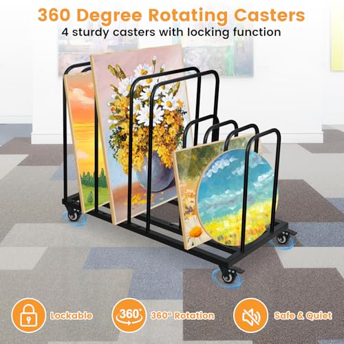 Image of Art Canvas Storage Rack,Art Storage Organizer with Wheels,Metal Art Drying Painting Rack for Canvas Boards, Panel, Crafts Drying,Ideal for Art Studios Workshops Home Use