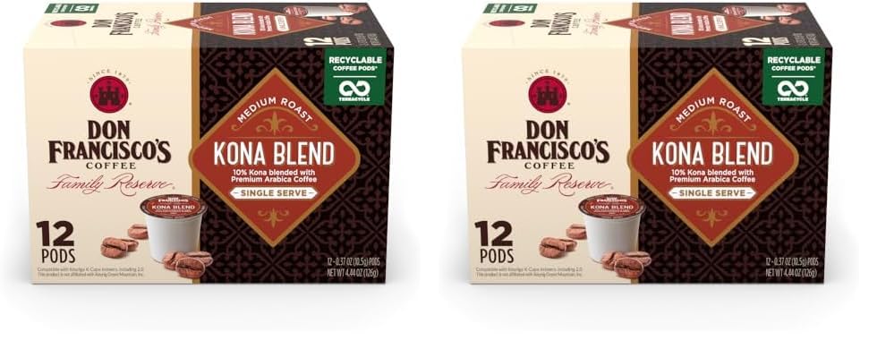Don Francisco's Kona Blend Cápsulas de café tostado medio, 12 unidades, cápsulas de café reciclables de una sola porción, compatibles con tu