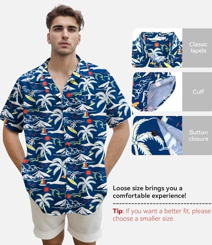 Image of Yoimira Hawaiian Shirts for Men, Print Mens Casual Short Sleeve Button Down Shirts Floral Aloha Beach Shirt