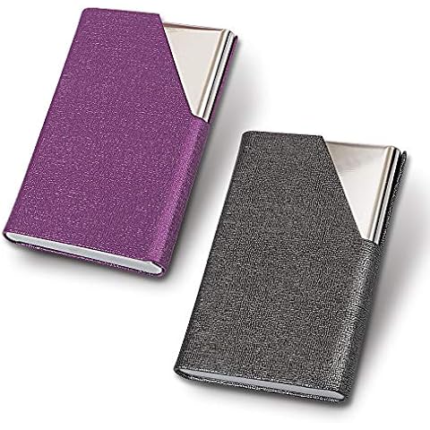 homEdge Tarjetero profesional delgado de cuero PU+acero inoxidable, 2 paquetes Cover