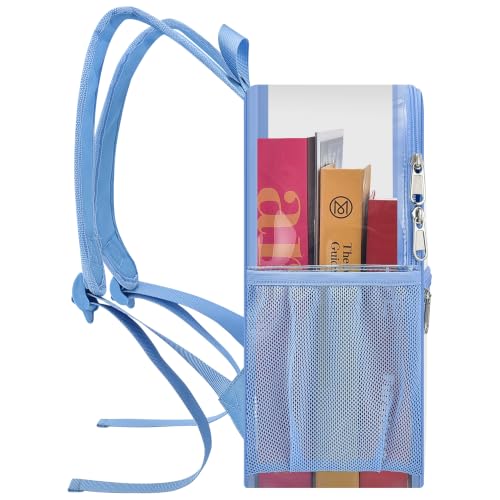 Image of Busiuw Clear Backpack for Stadium Events 12x12x6 Mini Small Sports Fan Backpacks with Front Pocket for Concert Sport Events Work Travel(Sky blue)