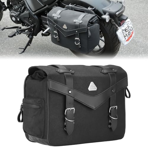 KEMIMOTO Borsa Posteriore Moto, 15L Borsa Laterale Moto Universale in Tela Cerata e Pelle, Borse Sella Impermeabile Compatibile con Softail Dyna Sportster Cruiser