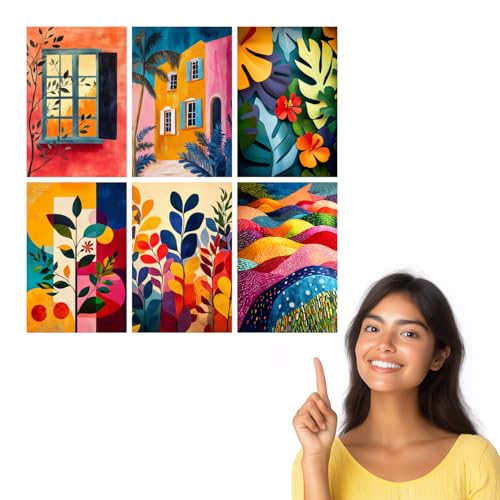 Image of SiddArtify Botanical Abstract Wall Art Prints Set - Colorful Landscape Poster Decor for Living Room Bedroom Office - 8x12 Sticker Pack of 6