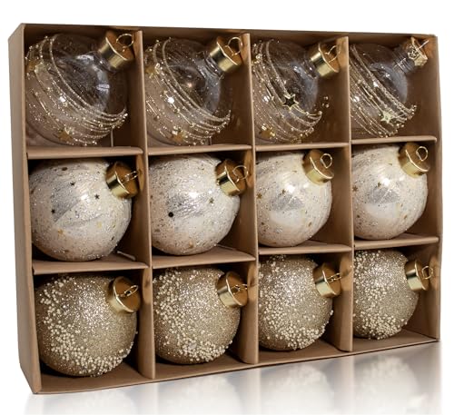 12PCS Clear Glitter Christmas Ball Ornaments...