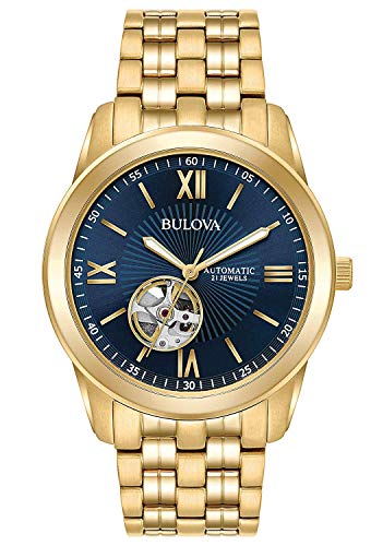 Bulova Men's Goldtone Automatic Bracelet Watch, Blue Dial