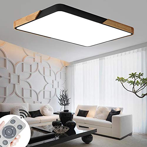 BRIFO 72W Lámpara De Techo LED De Madera Regulable,Lámpara De Techo Para Salón,Sala De Estar, Cocina,Regulable (3000-6500K) Con Control Remoto (72W Negro Regulable)
