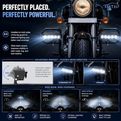Image of FABTEC 5 Led Mini Drive Flasher Fog Light Lamp Projector Lens LED Spotlight Dual Color Led Light System for Motorcycle, Bikes & Scooters with On-Off Switch, 2 Wire Fog Light (12V, 30W)