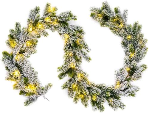 YIGETREE 6.2ft Christmas Garland, Snowflake Flocked Garland for Fireplace Mantel, Outdoor Garland, Holiday Christmas Decorations?190X15X6CM?