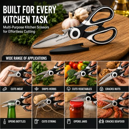 Image of Kitchen Knife Set with Wood Board, Scissors & Finger Guard 6-Pcs Set | Stainless Steel Sharp Durable Blades with Covers 3 Knives for Vegetable, Fruit & Daily Kitchen Cutting, Home Cooking