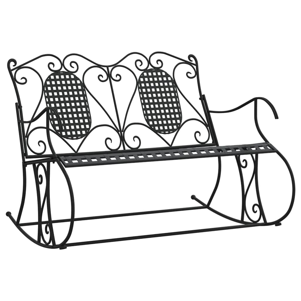Banco balancín de 2 plazas de 113 cm de acero negro de metal con función de balancín y respaldo alto para exteriores, asiento resistente a la intemperie, clásico