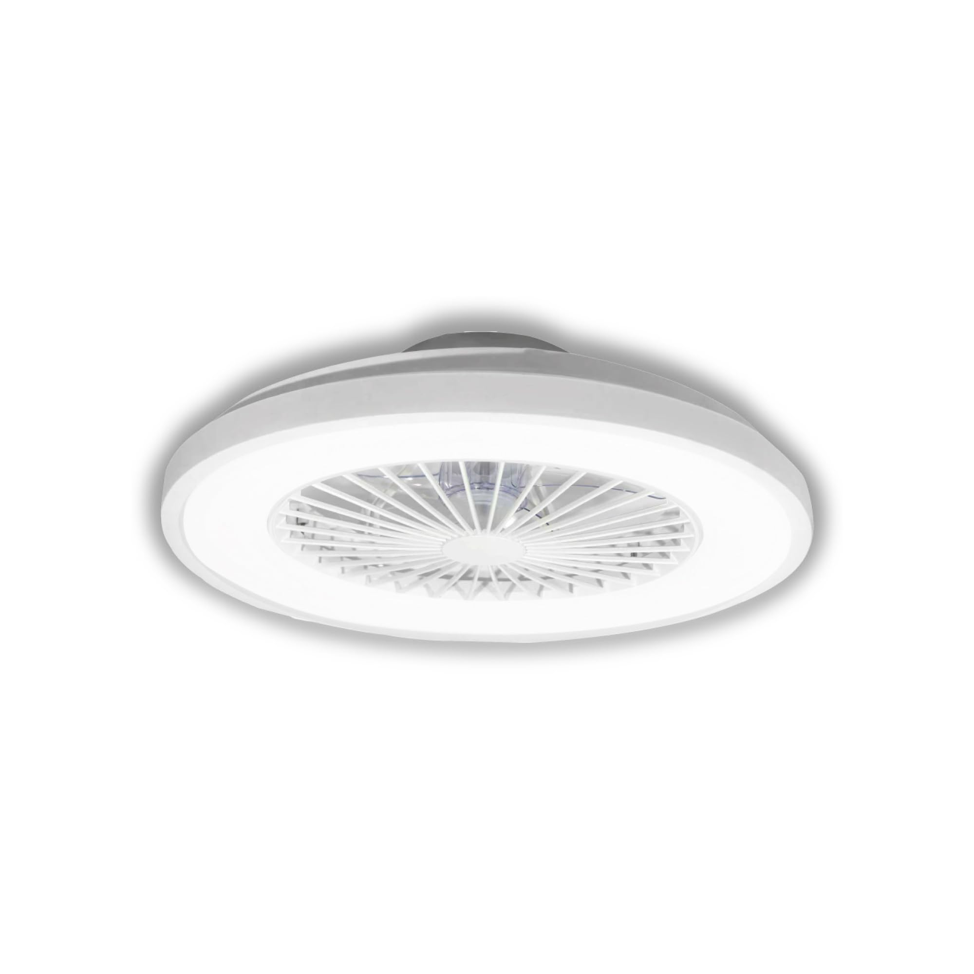 Zephir Ventilatore Plafoniera LED 30W, Luce Bianca CCT, 6 Velocità, Timer, Funzione Reverse E Notturna, 7 Pale Trasparenti, 14.5x48.5 Cm