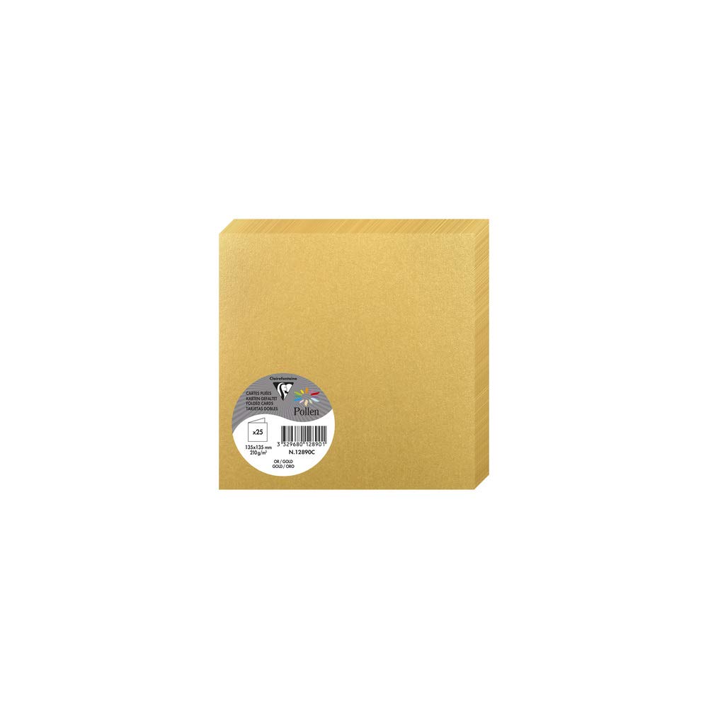 Clairefontaine 12890C gold Iridescent Paper Pack of 25 Double Cards Square 13.5x13.5cm 210gsm Invitation Correspondence Card Pollen Range Premium Smooth
