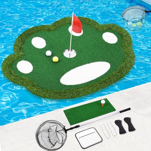 KEMLDIVS Floating Golf Green for Pool, Patented Pool Golf Game Floating Mat with Ball Retrieve Net/Scoreboard for Party & Training (Unique-41”×31”)
