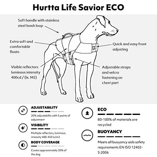 Hurtta Life Savior ECO Hundeschwimmweste maximale Sicherheit im und am Wasser beim Schwimmen, SUP, Kayak & Bootsausflügen (Buckthorn, 20-30 kg)