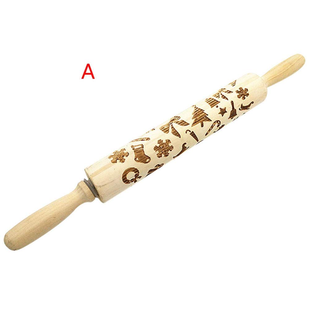 Rolling Pins Non-Stick Rolling Pin Embossing Mold Wałki do ciasta kuchenne Drewniany wałek do ciasta rzeźbione wytłoczone narzędzie świąteczne Akcesoria kuchenne
