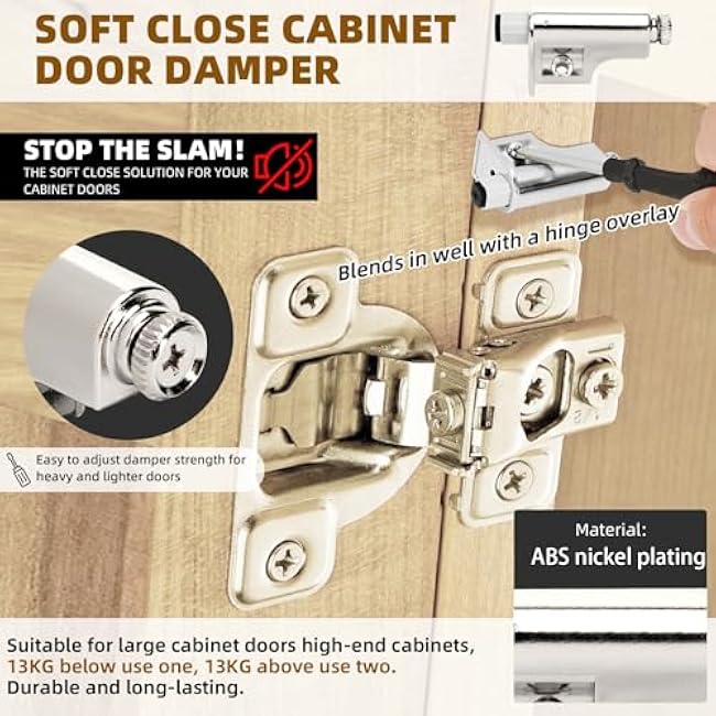 5 Pcs Soft Close Cabinet Door Damper, Universal Soft Close Door Dampers for Cabinet Doors/Wardrobe/Kitchen/Bookcases, Hydraulic Cabinet Buffer Damper, Silent Door Closing, with self-Closing Mechanism