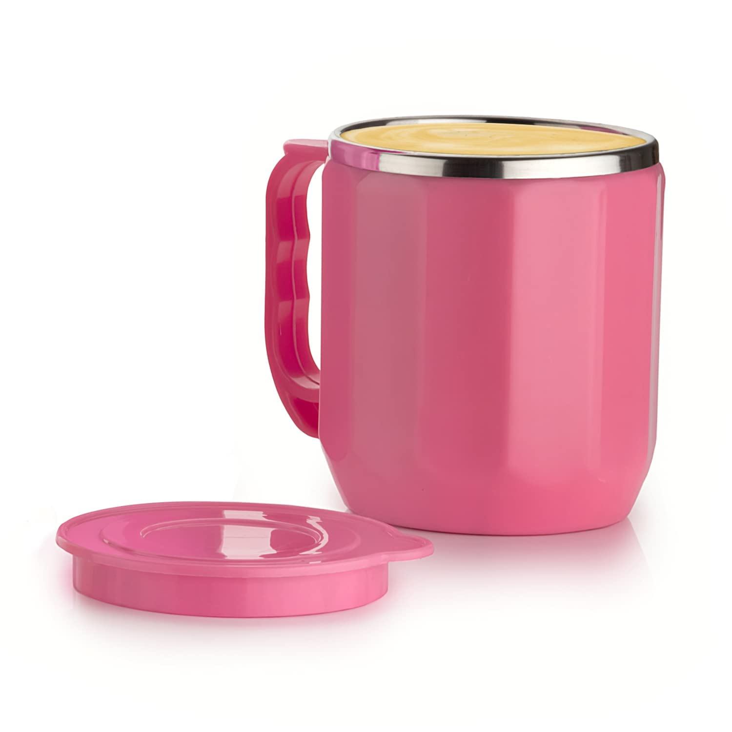 Kid Zone Coffee Mug with Lid Handle, Stainless Steel Reusable Coffee Cup, Double Wall Coffee Travel Mug, Milk Drinking Mugs for Kids, Coffee Mug for Girls – Best Gift - Multicolor (Pink)