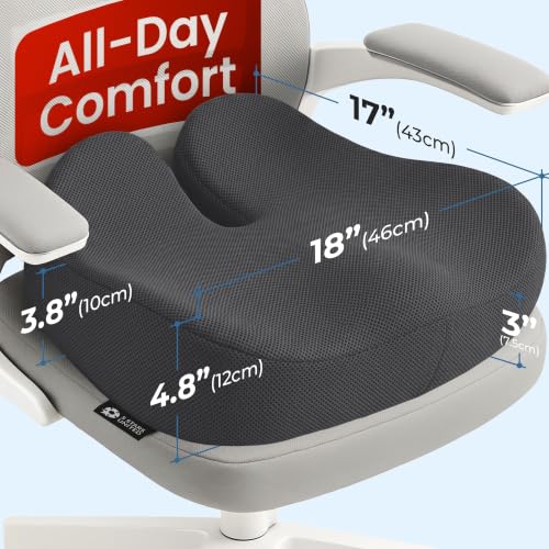 Image of 5 STARS UNITED Seat Cushion - Memory Foam Chair Cushion for Tailbone Pain Relief - Ergonomic Support for Coccyx, Sciatica & Butt - Office, Desk & Gaming Chair, Car Seat, Wheelchair, Dark Gray Mesh