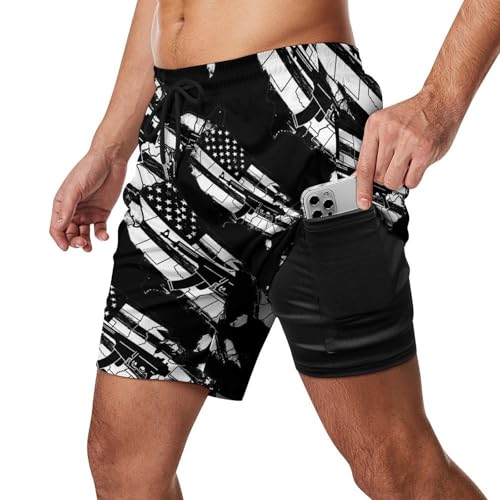 US Flag Map Guns Mens Swim Trunks with Quick-Drying Lining Beach Shorts for Outdoor Sports2