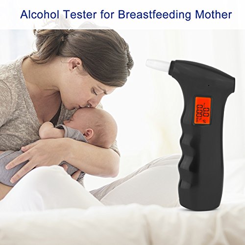 Breathalyzer, Portable Breathalyzer Alcohol Tester, Digital Alcohol Tester with LCD Display & 5 Mouthpieces, Black