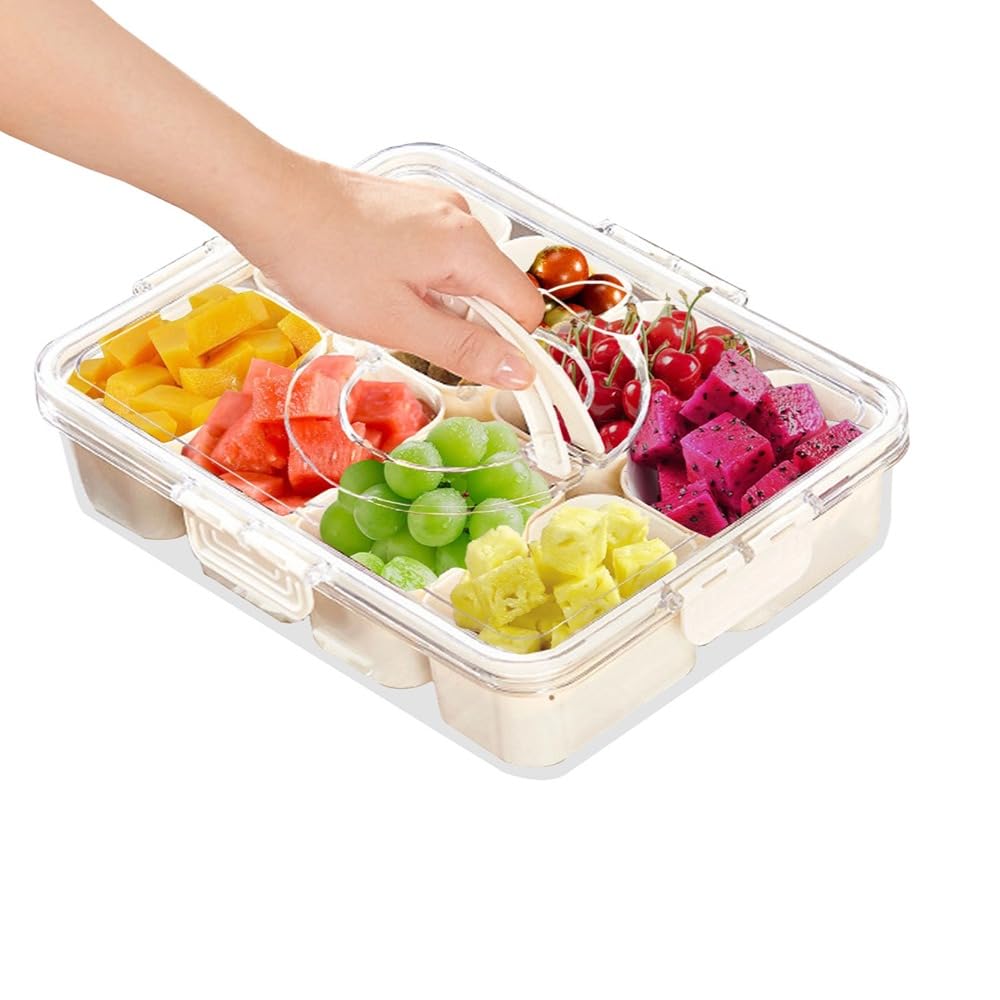 8 Fächer Gewürzbehälter mit Deckel, Rechteckig Snack Schalen Serviertablett Geteiltes Serviertablett mit Griff Geteilte Aufbewahrungsbox, für Gewürze, Snacks, Nicht Spülmaschinenfest (8 Fächer 1pcs)