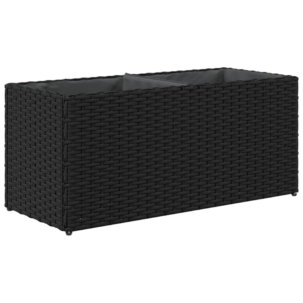Donice ogrodowe z 2 wkładami 2 szt czarne 72x30x32 cm polirattan stalowa rama dekoracyjne do kwiatów taras balkon