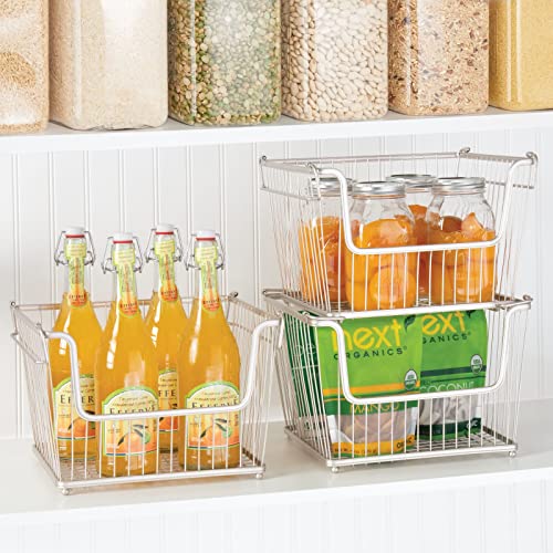 Mdesign Modern Stackable Metal Food Storage Organizer Bin Basket With Handles, Open Front For Kitchen Cabinets, Pantry, Closets, Bedrooms, Bathrooms - Large, 3 Pack - Satin #TOP2