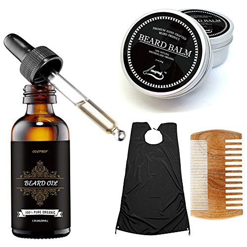 Cosprof Mens Beard Grooming Kit, 4 in 1 Includes Beard Balm/Beard Oil/Beard Comb/Beard Brush - Daily Beard Care Set Keeps Beard and Mustache Healthy, Full and Soft (BEARD OIL KITS 3)