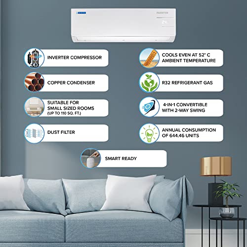 Image of Blue Star 0.9 Ton 3 Star 5 in 1 Convertible Inverter Split AC (Copper, Smart Ready, Turbo Cool, IA311YNU, 2023 Model, White)