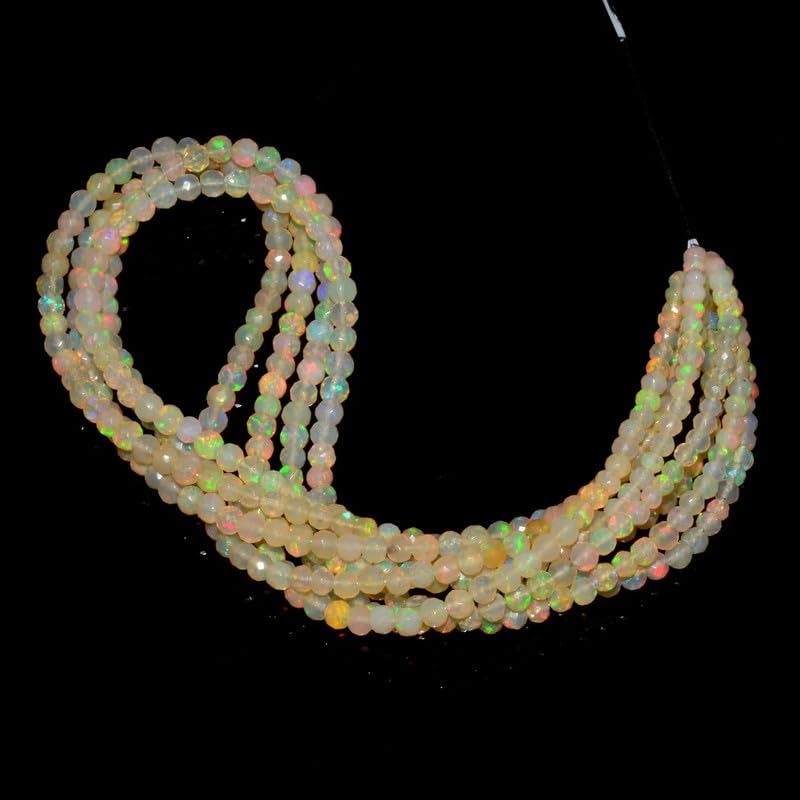 Żółty wysoki ogień etiopski opal welo ogień 3 mm-5 mm luźne okrągłe fasetowane koraliki | sznurek 40 cm | etiopski opal welo kamień szlachetny koraliki do biżuterii