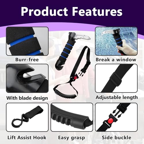 4-in-1 Mobility Independence Set, Incl Car Door Handle For Elderly, Portable Standing Aid, Adjustable Car Door Handle with Lift Assist Hook, Car Door Assist Handle for Elderly, Disabled and Pregnant - Image 5