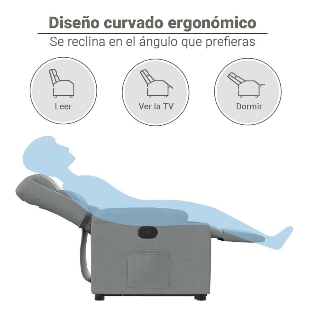 vidaXL Sillón Reclinable Elevable, Silla con Respaldo Reposabrazos, Sillón de Relax Descanso, Asiento Ajustable para Ancianos, Tela Gris Claro