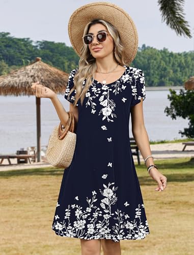 Image of Zeagoo Womens Summer A-Line Dress with Pockets Mini Short Sleeve Dresses Flowy Beach Swing Dress 2026 Vacation Travel