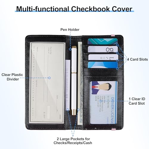 Image of MHJY Checkbook Covers for Personal Checkbook, RFID Blocking Checkbook Holder Alphabet Checkbook Cover for Duplicate Checks, Pink S, S