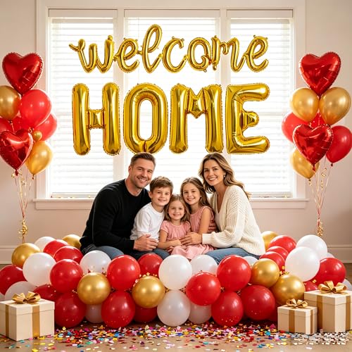 Image of TONIFUL 2 Size Gold WELCOME HOME Foil Balloons Banner Letter Decorations