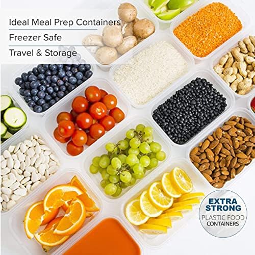 Food Containers with Lid Meal, 25 Plastic Prep Containers, Freezer Boxes With Lids, Reusable Containers - Food Prep Container, Fridge Freezer Organisers Microwave Safe Containers (25-Pack, 1000 ML)