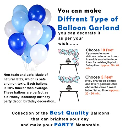 Image of Party Propz Blue and White Balloons for Decoration - Pack of 50 Pcs Blue Balloons For Decoration | Blue Metallic Balloons | Birthday Decoration Items for Boy | With Curling Ribbons (Latex)