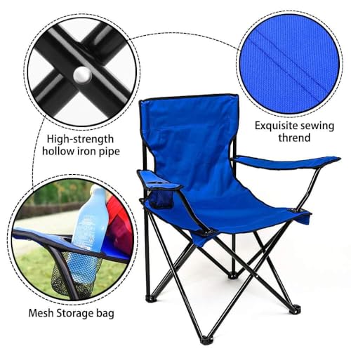 Image of Foldable Stool Portable Collapsible Seat with Metal Frame and Oxford Cloth, Compact Folding Design with Carry Case, Black (Blue)