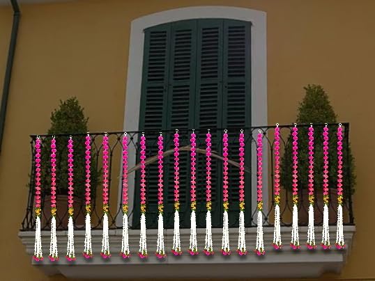 Image of iHandikart Decorative Pack of 2 Pink Pom-Pom Wall Hanging, 39 Inch Long Pom-Pom & Beads Strings for Home, Balcony & Festive Decor, Ideal Entrance Decoration & Housewarming Gift (RK-155-2-Pink)