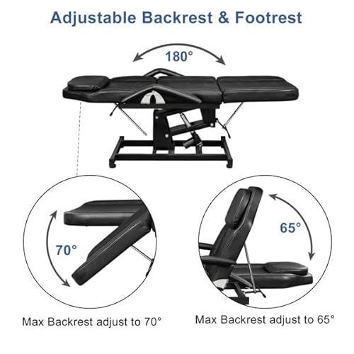 72in Massage Table 3-Section Spa Beauty Salon Tattoo Massage Bed with Motorized Reclinable Height Power Lift & Stool Black - Image 9