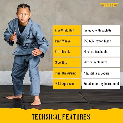 Elite Sports IBJJF Ultra Light BJJ Brazilian Jiu Jitsu Gi for Kids with Preshrunk Fabric and Free Belt (Gray, 00) by Elite Sports - Used condition - Image 5