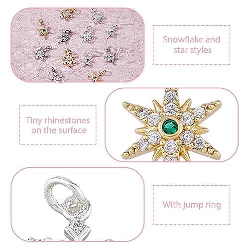 SUPERFINDINGS 12Pcs 6 Style Brass Star Snowflake Pendants Mixed Color Cubic Zirconia Charm with Jump Ring Plating Winter Christmas Pendant for Jewelry Making Hole: 3.5mm - Image 4