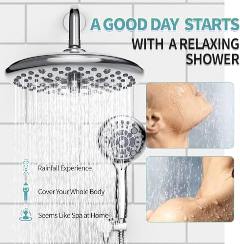 Image of SR SUN RISE Shower Faucet - 10 Inch Multifunctional High Pressure Shower Head System with Handheld Shower Head Fixtures - Valve Included - Polished Chrome