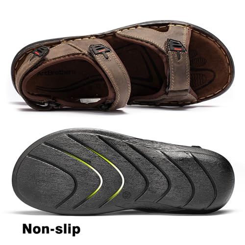 Image of ArcBrothers Men's Premium Leather Sandals - Classic Roman Style Open Toe Sandals - Cushioned Heel, Non-Slip & Sturdy Support