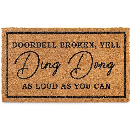 Go Away Doormat Ding Dong Doorbell Door Mat 30x17 Inch, Doorbell Broken Welcome Mat for Covered Outdoor Area, Door...