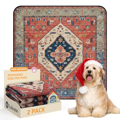 Image of Lahome Super Absorbent & Leakproof Washable Dog Pee Pads - 2 Pack Value Set - Waterproof, Non-Slip Reusable Pads for Puppy Training, Crates & Whelping (24 inchx24 inch, Red)