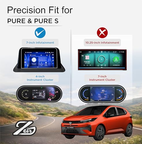 Image of ZEIR [4 PACK] Screen Protector Compatible with TATA ALTROZ PURE & PURE S - 7 Inch Infotainment Touchscreen, Instrument Cluster, AC Cluster & Steering Panel | 2025 Facelift TataAltroz Display Guard | 9H Hardness, Anti-Scratch & Water Resistant | HD Clarity Dashboard Touchscreen Accessory 2026+ [Not Tempered Glass]