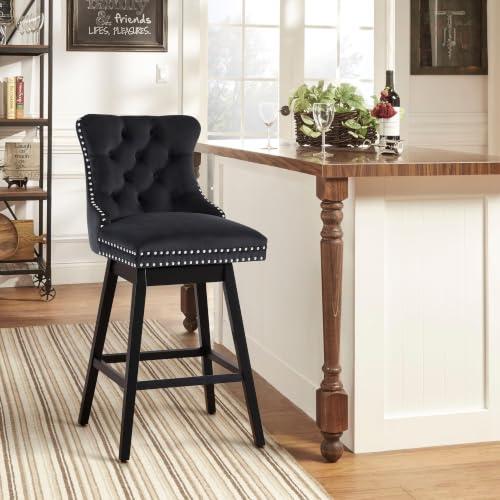 Image of Black Swivel Bar Stools, Velvet Counter Height Bar Stools Set of 1